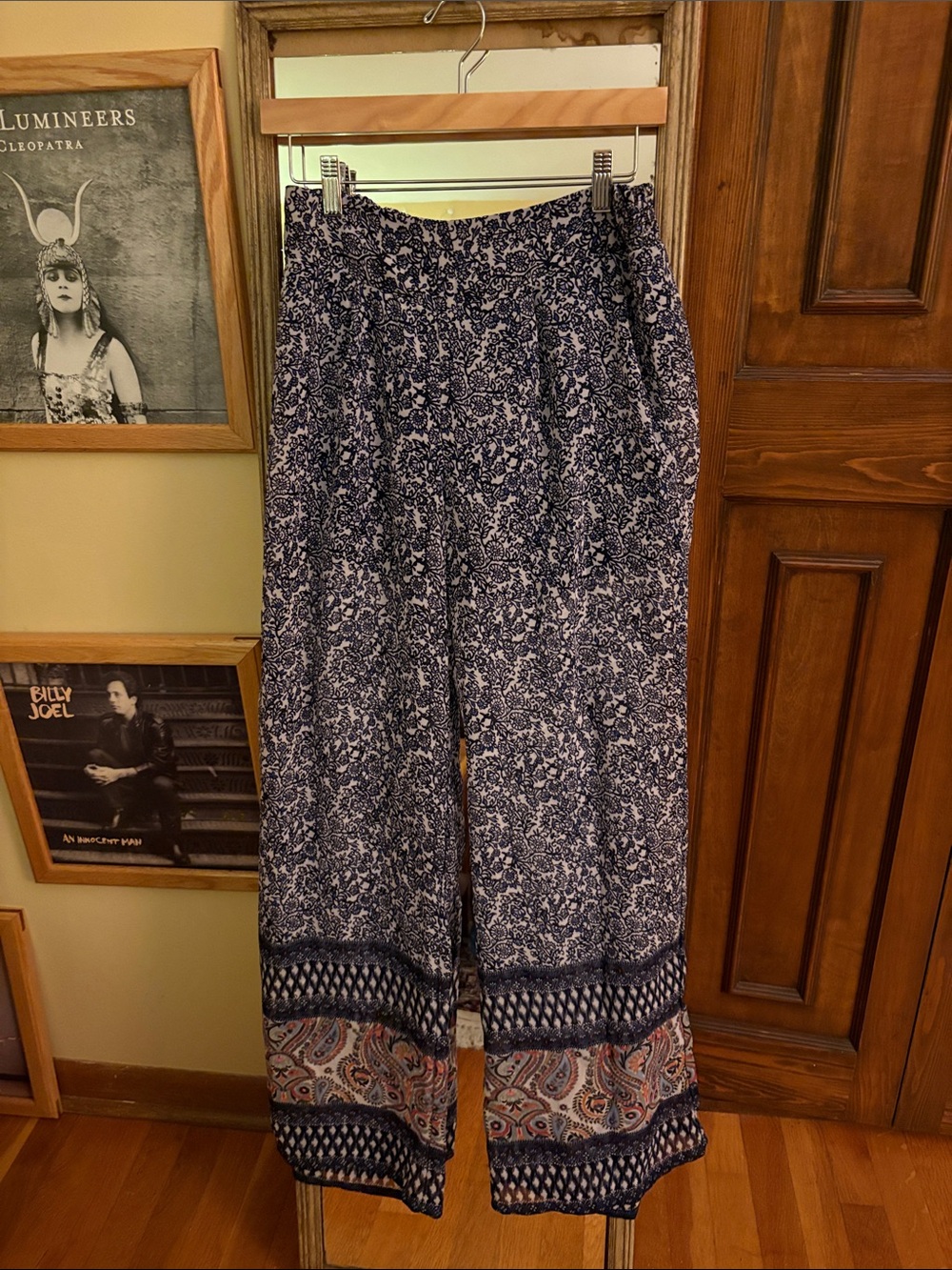 Women's Navy Floral Wide-Leg Pants